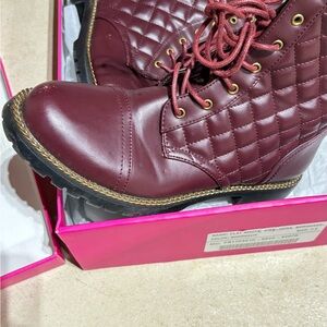 Quilted Burgundy Lace-Up Boots